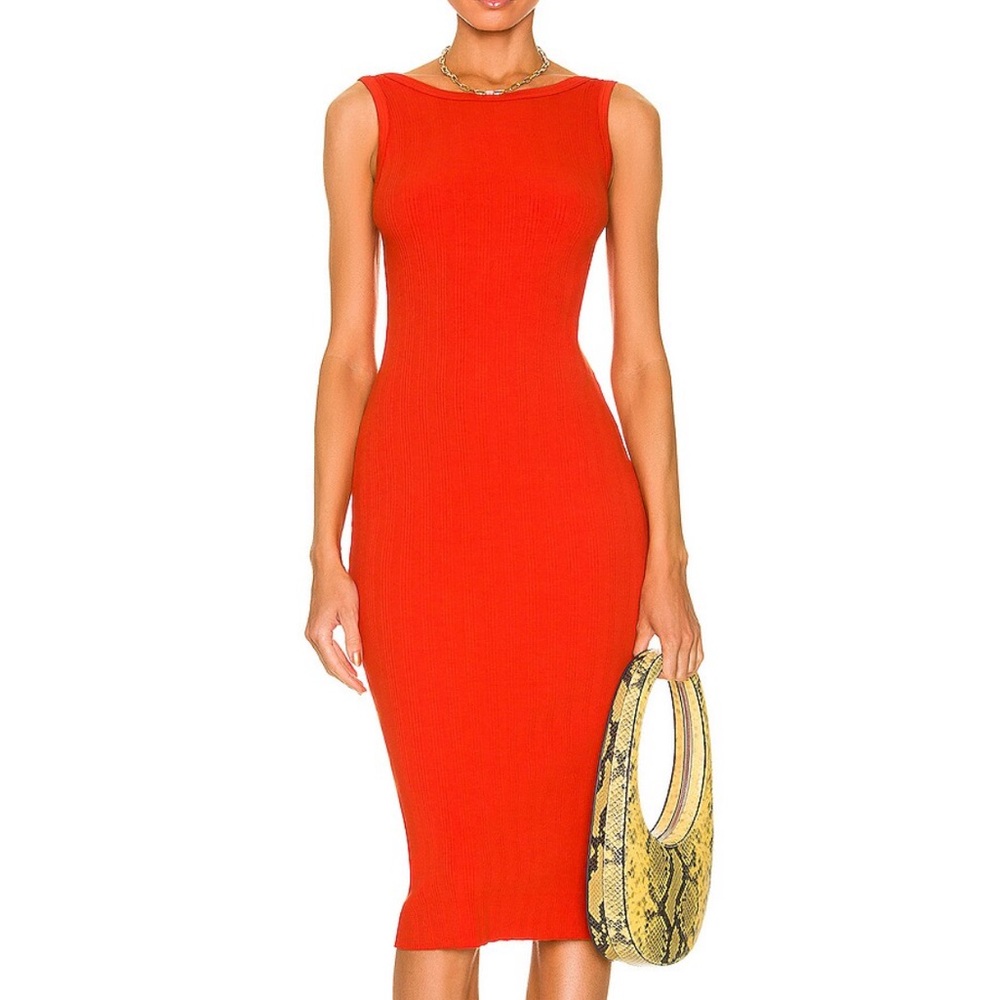 Enza Costa Cotton Blend Midi Dress with Scoop Back
